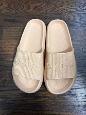 Bebe Cream Slide Sandals Logo